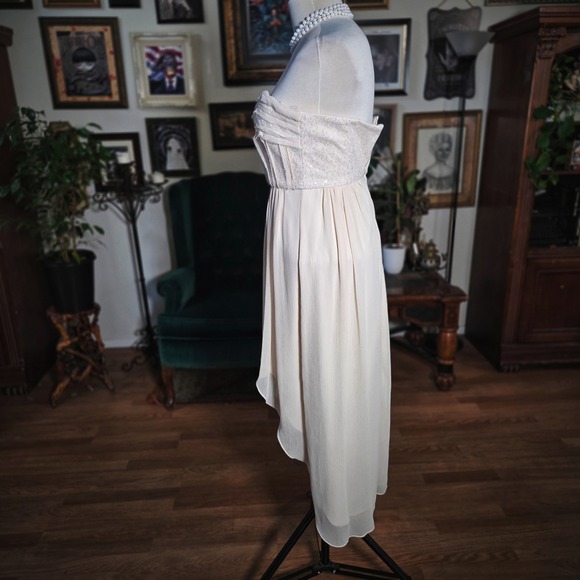 BCBG Paris Chic Cream Strapless High Low Prom Formal Evening Gown Dress - Picture 5 of 7